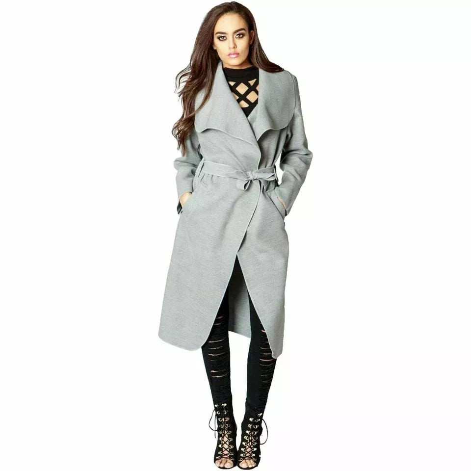 Camel Plus Size Long Belt Pocket Open Coat For Women 16-22 - Dropwear