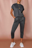 Stone Boxy Short Sleeved Round Neck Two Piece Loungewear Tracksuit For Women 16-18 - Dropwear