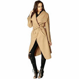 Green Plus Size Long Belt Pocket Open Coat For Women 16-22 - Dropwear