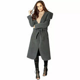 Wine Plus Size Long Belt Pocket Open Coat For Women 16-22 - Dropwear