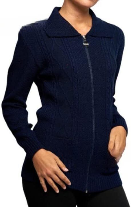 Knit Collar Long Sleeve Zip Cardigan For Women  - Dropwear