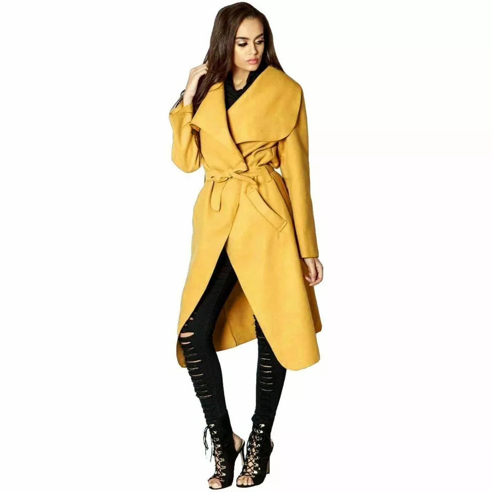 Black Plus Size Long Belt Pocket Open Coat For Women 16-22 - Dropwear