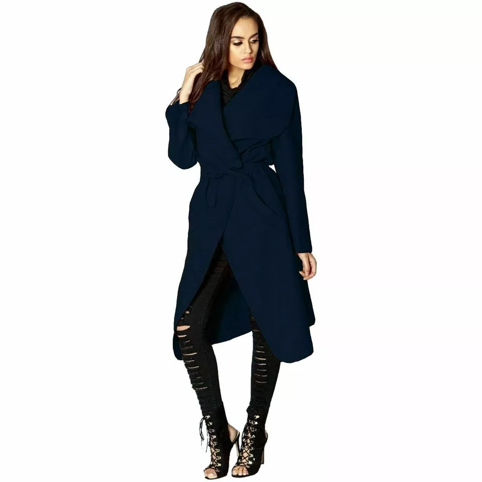 Mustard Plus Size Long Belt Pocket Open Coat For Women 16-22 - Dropwear