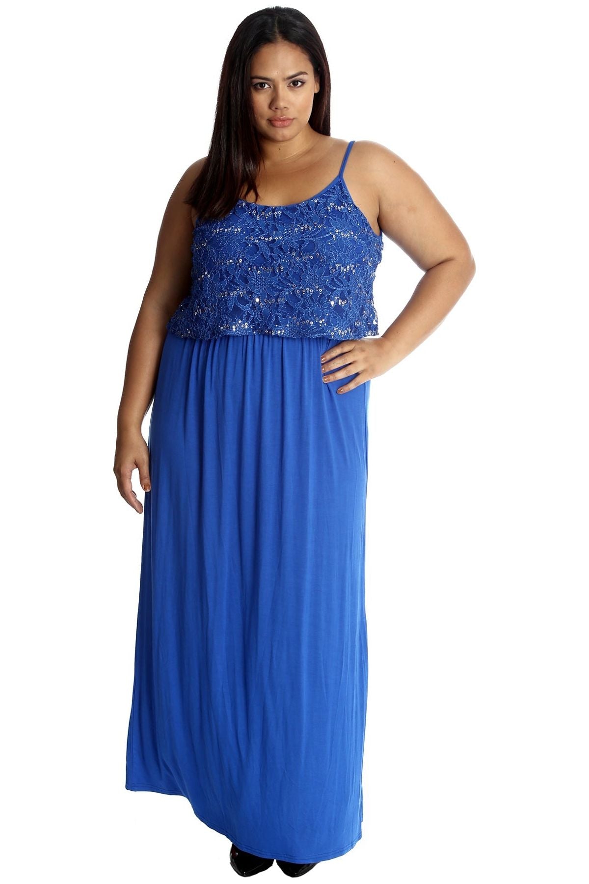 Plus Size Floral Sequin Lace Maxi Dress For Women  - Dropwear