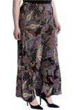 Black Plus Size Wine Paisley Print Wide Leg Palazzo Trouser For Women 20-22 - Dropwear