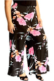 Black Plus Size Cerise Aqua Floral Print Palazzo Trouser For Women 20-22 - Dropwear