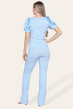Silky Satin Puff Sleeves Ribbed Lounge Set For Women  - Dropwear