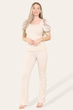 Silky Satin Puff Sleeves Ribbed Lounge Set For Women  - Dropwear