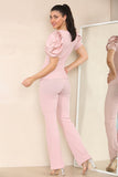 Orange Silky Satin Puff Sleeves Ribbed Lounge Set For Women 12-14 - Dropwear