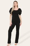 Silky Satin Puff Sleeves Ribbed Lounge Set For Women  - Dropwear