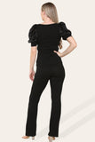 Silky Satin Puff Sleeves Ribbed Lounge Set For Women  - Dropwear
