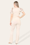 Silky Satin Puff Sleeves Ribbed Lounge Set For Women  - Dropwear