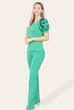 Royal Blue Silky Satin Puff Sleeves Ribbed Lounge Set For Women 12-14 - Dropwear