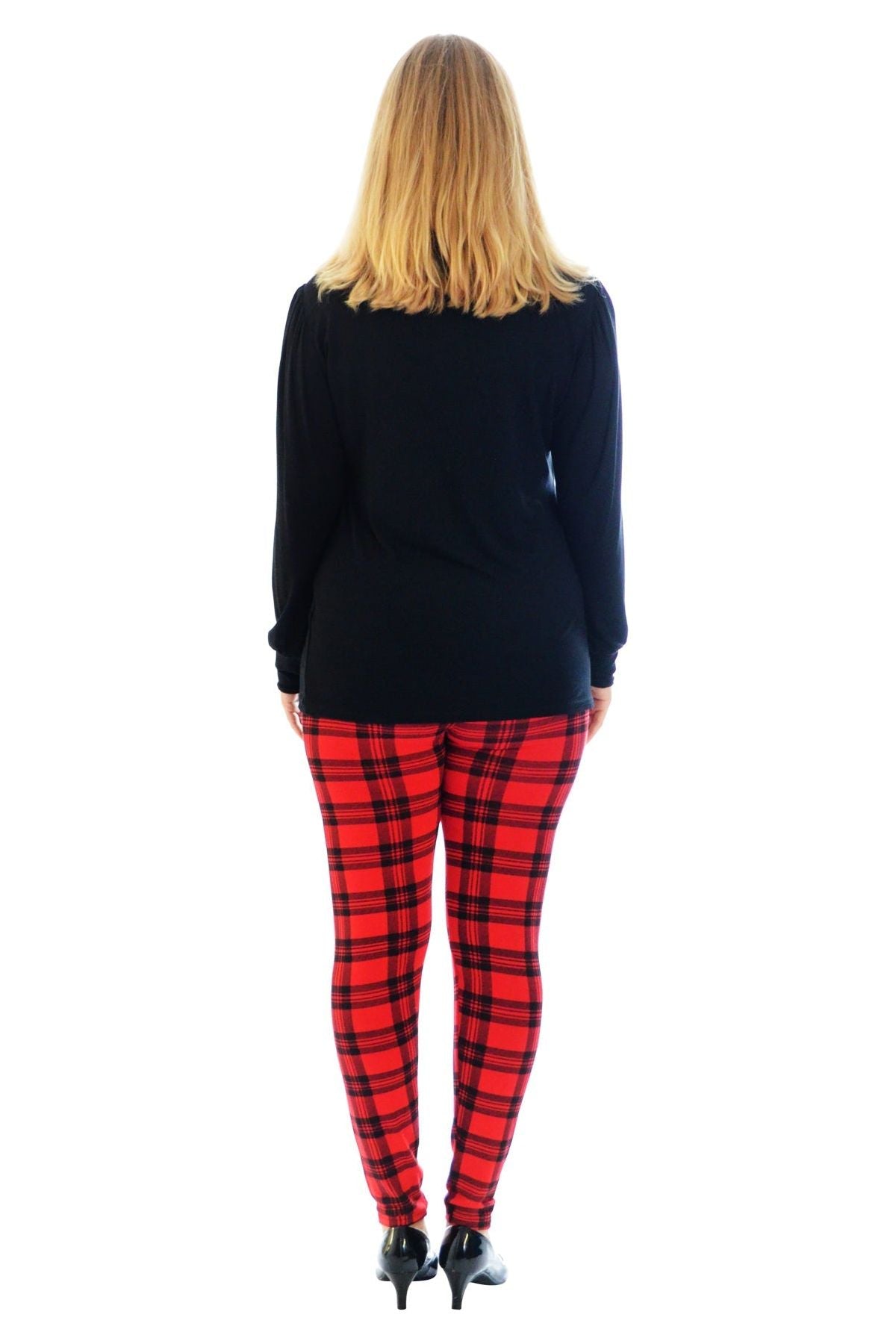 Green Plus Size Tartan Check Print Long Leggings For Women 20-22 - Dropwear