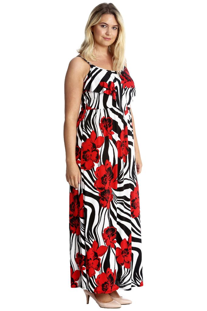 Red Plus Size Tank Top Floral Maxi Dress For Women 22-24 - Dropwear