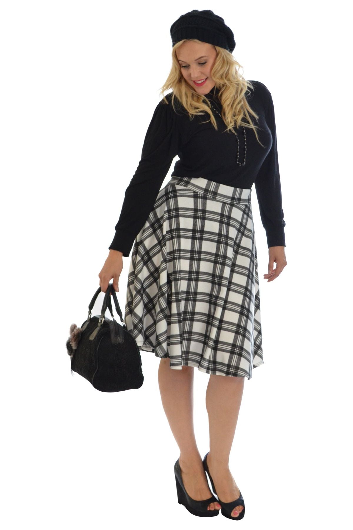 Royal Blue Tartan Flared Elastic Waist Skater Skirt For Women 16 - Dropwear