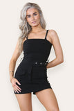 Black Skort Cargo Style Belted Playsuit Dress with Pockets For Women X SMALL - Dropwear