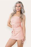 Khaki Skort Cargo Style Belted Playsuit Dress with Pockets For Women X SMALL - Dropwear