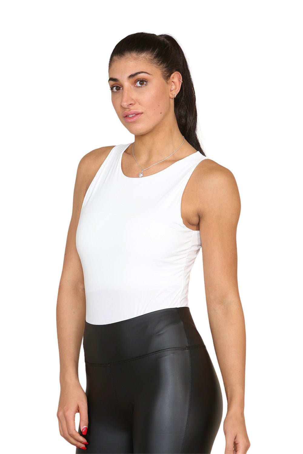Slinky Racer Round Neck Double Layered Top Bodysuit For Women  - Dropwear
