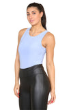 Beige Slinky Racer Round Neck Double Layered Top Bodysuit For Women 45942 - Dropwear