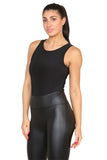 Beige Slinky Racer Round Neck Double Layered Top Bodysuit For Women 45816 - Dropwear