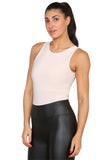 Black Slinky Racer Round Neck Double Layered Top Bodysuit For Women 45942 - Dropwear
