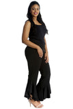 Plus Size Frill Asymmetric Hem Plain Trousers For Women  - Dropwear