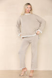 Brown Loungewear Wavy Edge Round Neck Pullover & Wide Leg Pants Co-ord For Women M - Dropwear