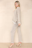Beige Loungewear Wavy Edge Round Neck Pullover & Wide Leg Pants Co-ord For Women S - Dropwear