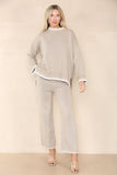 Beige Loungewear Wavy Edge Round Neck Pullover & Wide Leg Pants Co-ord For Women M - Dropwear