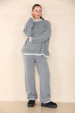 Beige Loungewear Wavy Edge Round Neck Pullover & Wide Leg Pants Co-ord For Women L - Dropwear
