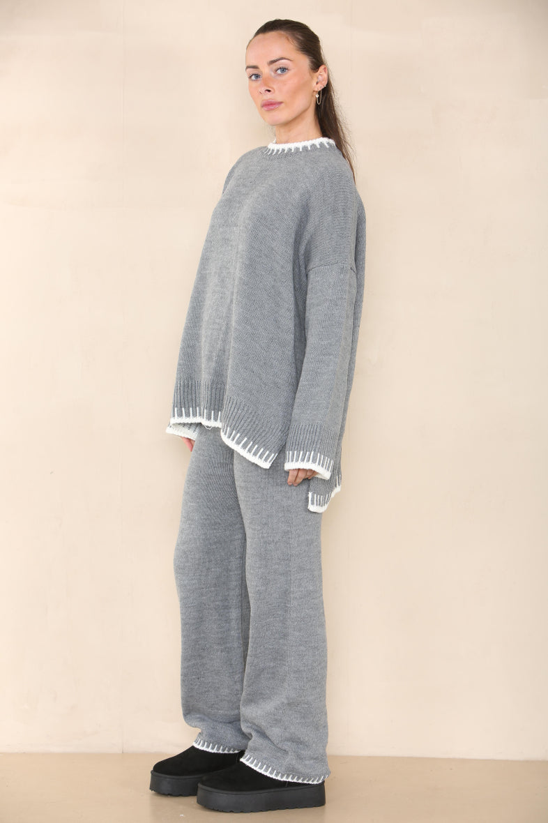 Camel Loungewear Wavy Edge Round Neck Pullover & Wide Leg Pants Co-ord For Women L - Dropwear