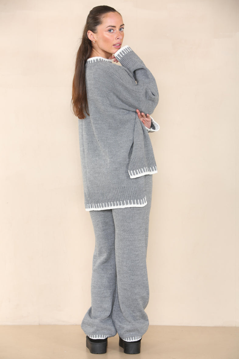 Camel Loungewear Wavy Edge Round Neck Pullover & Wide Leg Pants Co-ord For Women S - Dropwear