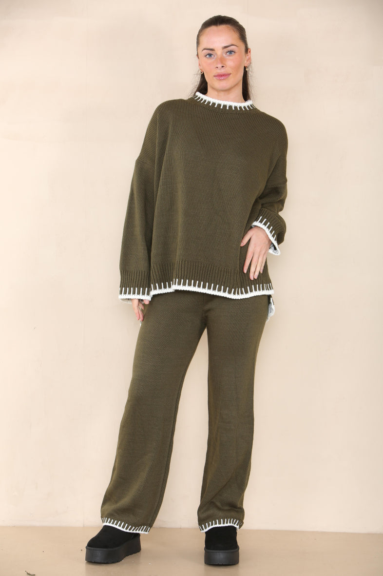 Black Loungewear Wavy Edge Round Neck Pullover & Wide Leg Pants Co-ord For Women L - Dropwear