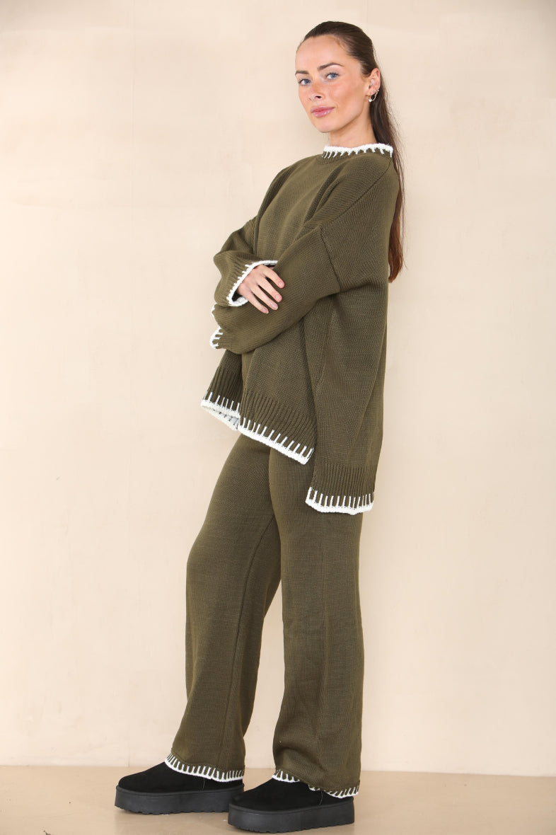 Black Loungewear Wavy Edge Round Neck Pullover & Wide Leg Pants Co-ord For Women XL - Dropwear