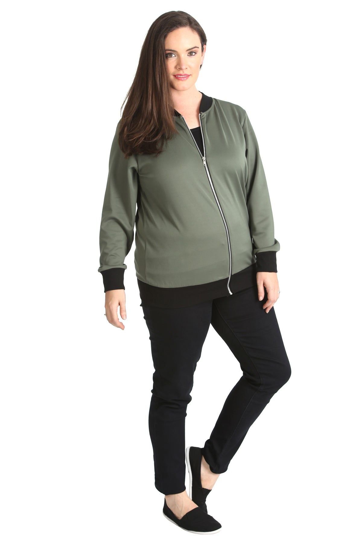 Light Blue Plain Bomber Jacket Sleeve Top For Women 22-24 - Dropwear
