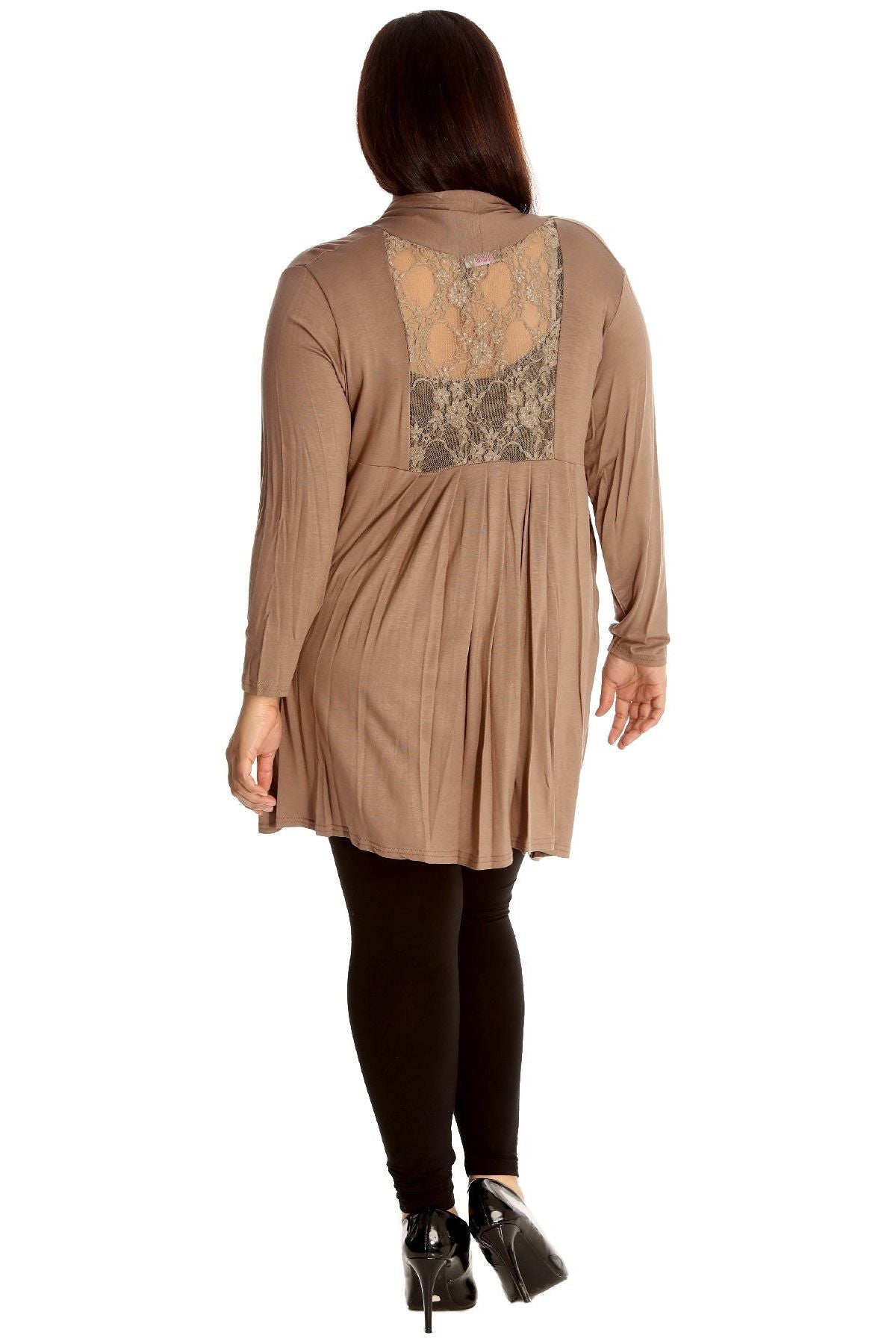 Electric Blue Plus Size Lace Back Open Pleated Cardigan For Women 24-26 - Dropwear