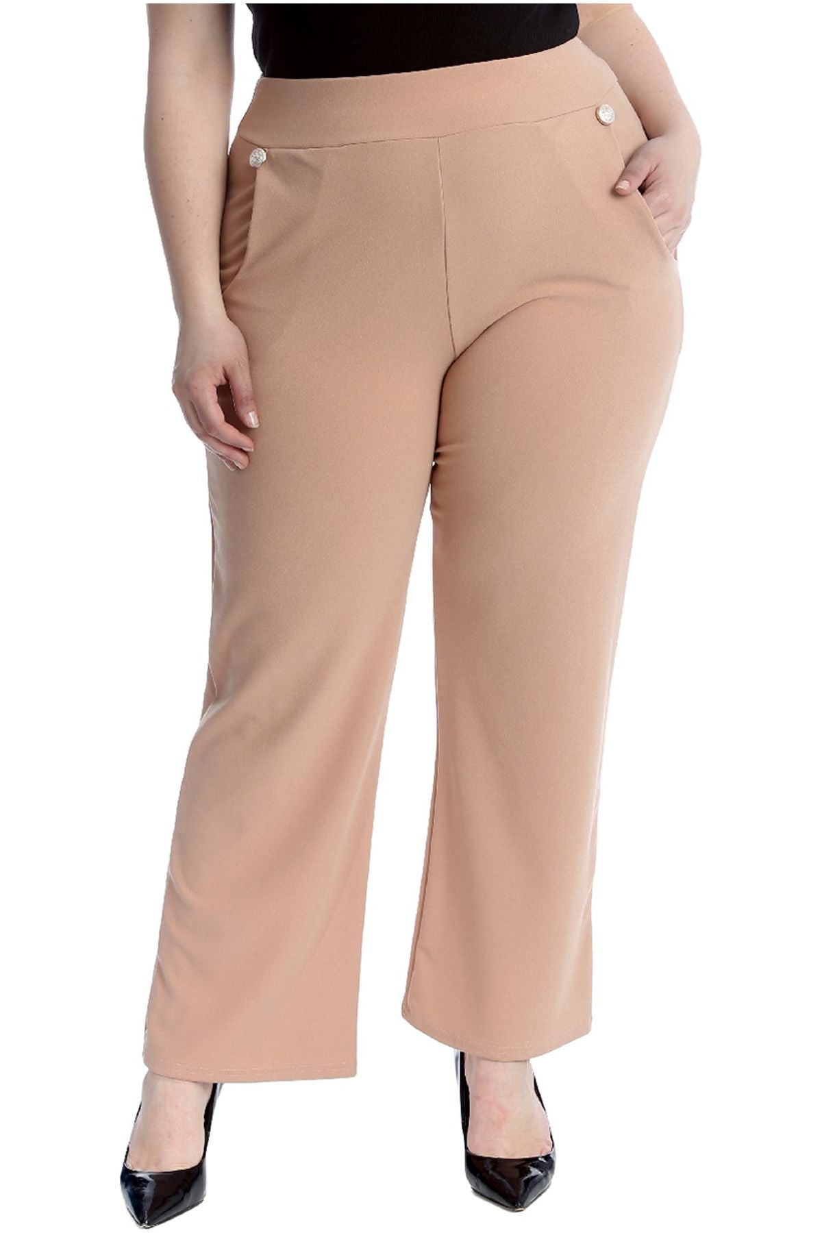 Plus Button Embellished Pocket Palazzo Trousers For Women  - Dropwear
