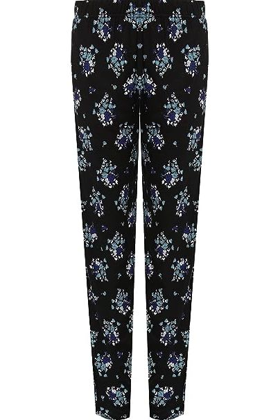 Teal Teal Floral Print Full Length Trouser For Women 14 - Dropwear