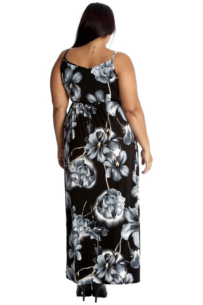 Grey Plus Size Tank Top Floral Maxi Dress For Women 26-28 - Dropwear