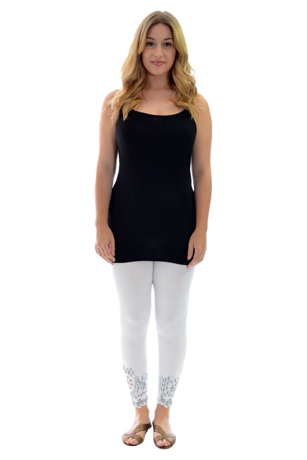 Sequin Scallop Beaded Flower Petal Leggings For Women  - Dropwear