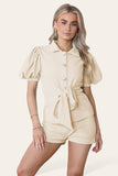Coral Orange Tie Belt Button ShortsÂ Set For Women M/L - Dropwear