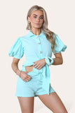 Coral Orange Tie Belt Button ShortsÂ Set For Women S/M - Dropwear