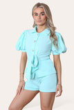 Baby Pink Tie Belt Button ShortsÂ Set For Women S/M - Dropwear