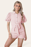 Sky Blue Tie Belt Button ShortsÂ Set For Women S/M - Dropwear