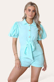 Mint Tie Belt Button ShortsÂ Set For Women S/M - Dropwear