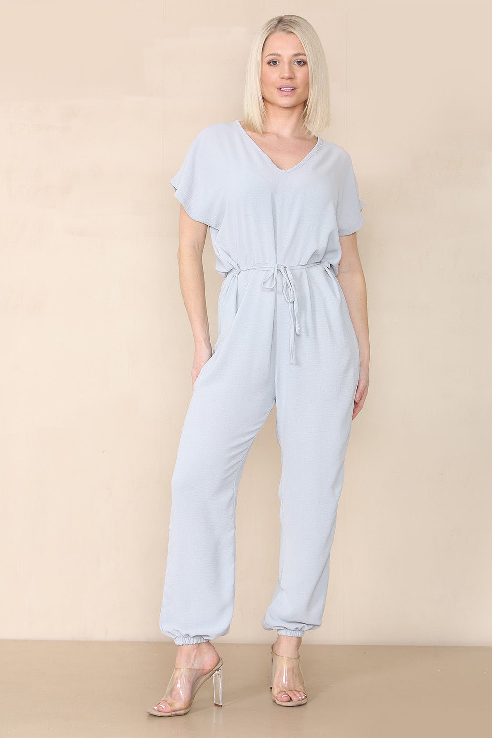 Cream Tie Waist Stylish Harem Jumpsuit For Women ONE SIZE UK FIT (10 TO 16) - Dropwear
