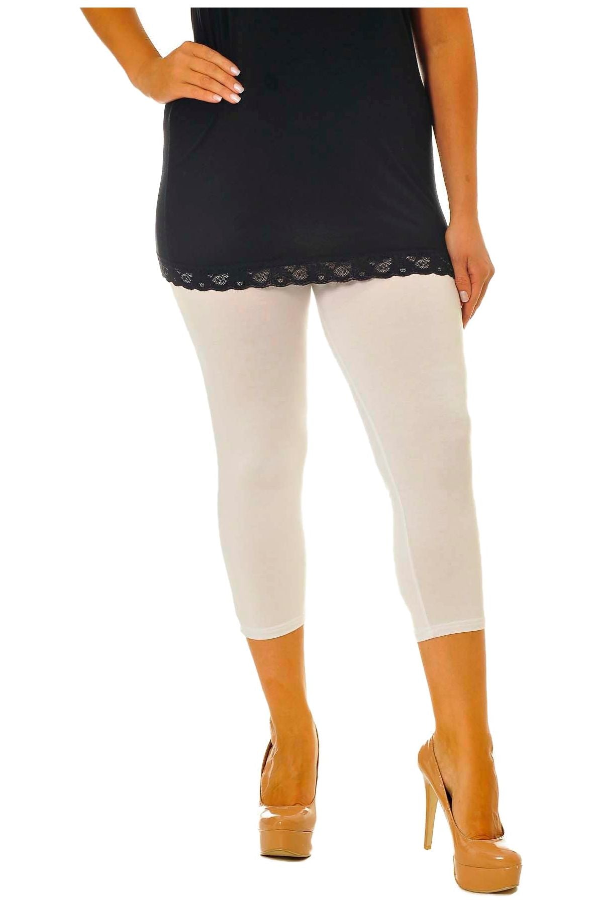 Turquoise Plus Size 3/4 Length Cropped Leggings For Women 24-26 - Dropwear