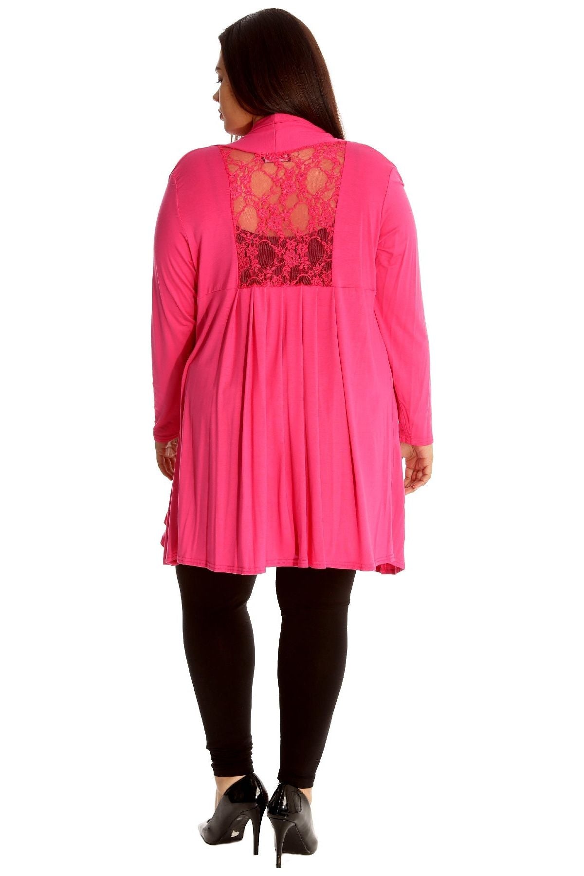 Red Plus Size Lace Back Open Pleated Cardigan For Women 20-22 - Dropwear