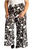 Skull Roses Plus Size Skull Roses Print Palazzo Trouser For Women 20-22 - Dropwear